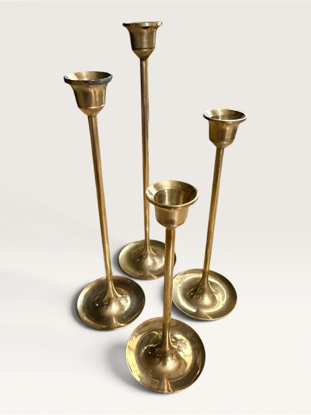 Vintage Graduated Set of 4 Solid Brass Tulip Taper Candle Holders